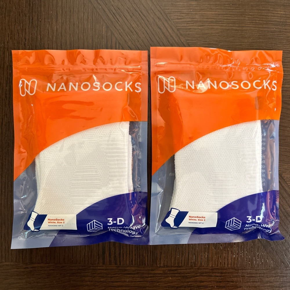 NANOSOCKS 3D NANO-WEAVE TECHNOLOGY COMPRESSION SOCKS ~ WHITE ~ SIZE 2 ~ NEW
